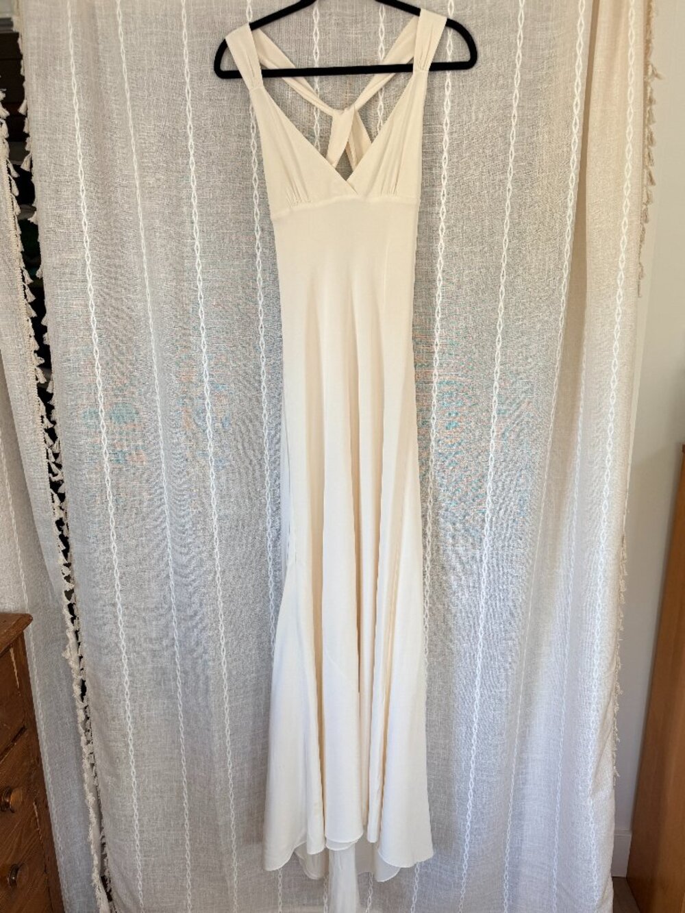 J. Crew Ivory V-Neck 100% Silk Dress w/ Cross Loop Back for Wedding or Occasion - Picture 5 of 13